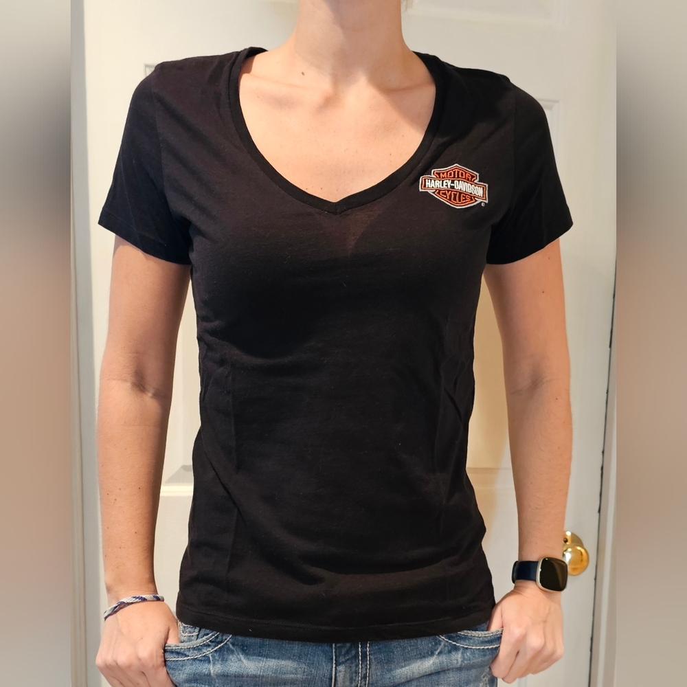 Harley-Davidson Women's Black V-Neck Top in L